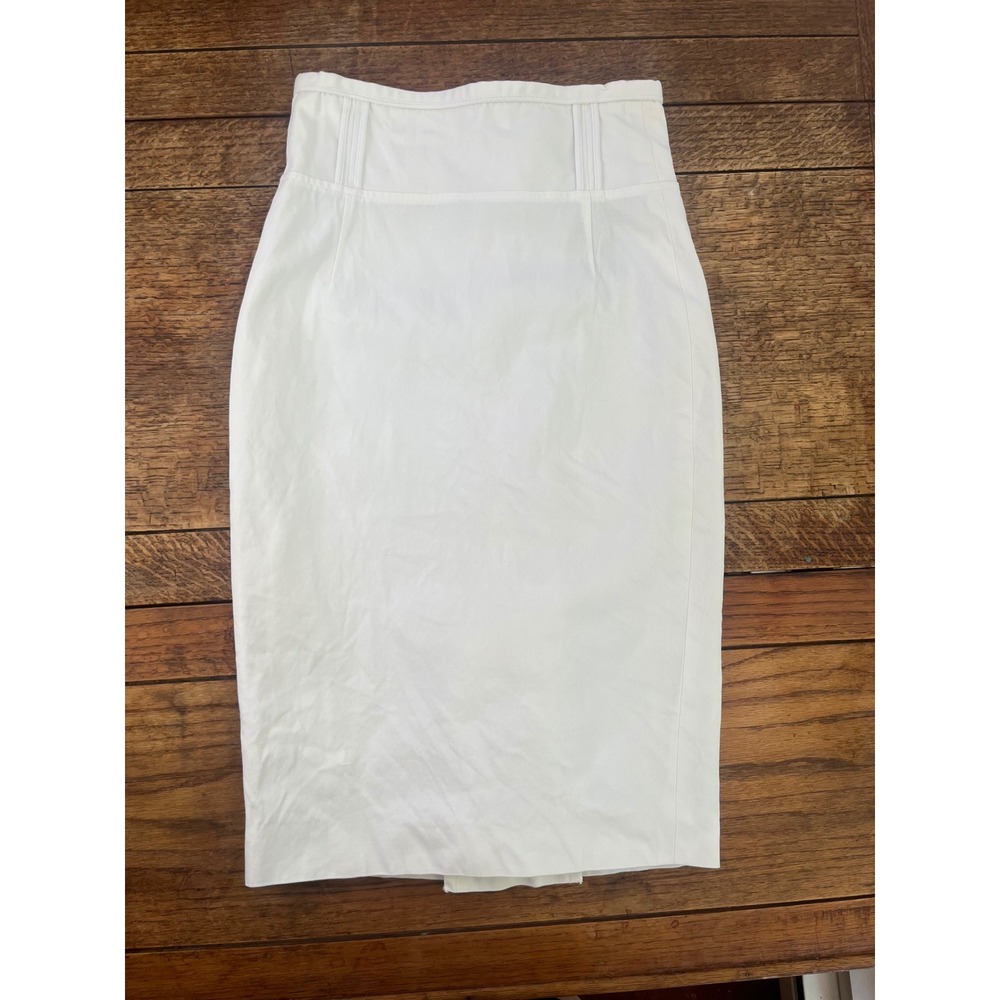 Burberry London white cotton twill pencil skirt US 4 country club old money prep